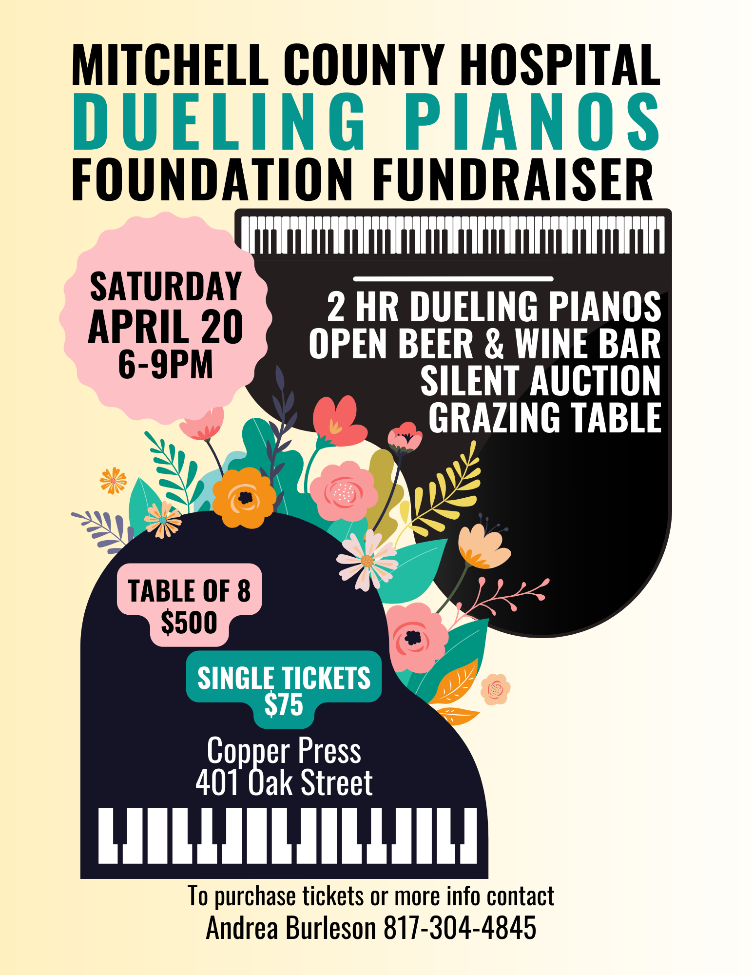 Cream And Black Illustrated Piano Contest Flyer